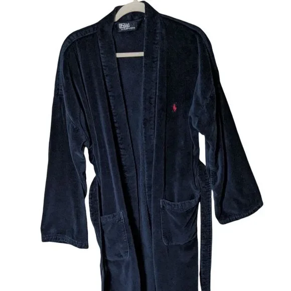 Polo Ralph Lauren Men's Kimono Cotton Velour Robe navy red pony men's OS